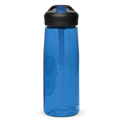 Blue transparent water bottle with black flip-top lid from Kitty Head Sports series