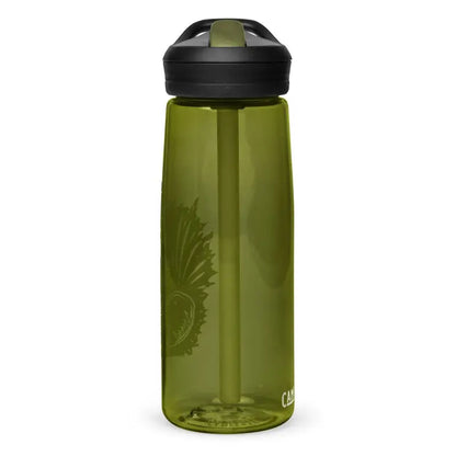 Olive green water bottle with black flip-top lid for Kitty Head Sports Water Bottle