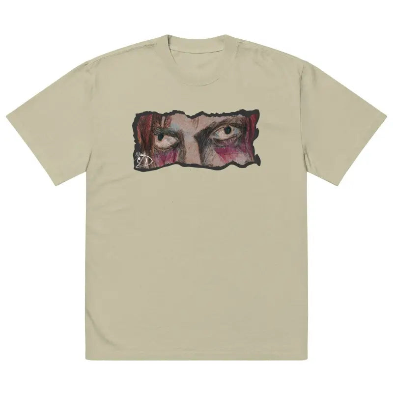 Beige oversized cotton unisex faded t-shirt featuring an artistic eye graphic design