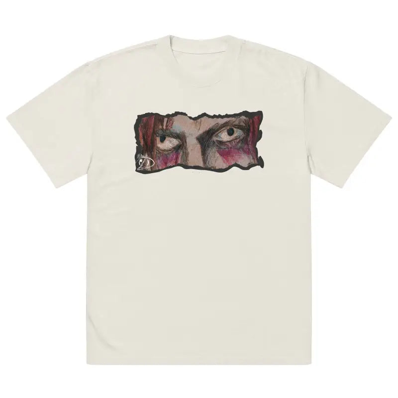 Cream-colored oversized cotton unisex faded t-shirt featuring an eye graphic art design