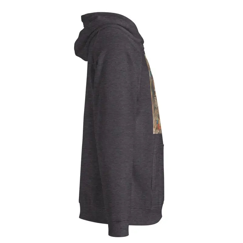 Black hooded sweatshirt with side pockets showcasing the Eco Raglan Hoodie design