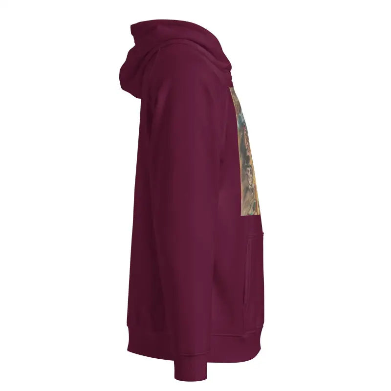 Burgundy Eco Raglan Hoodie featuring a stylish side panel design for ultimate comfort