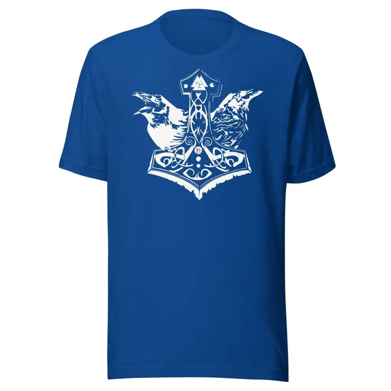 Royal blue t-shirt with white Mjölnir & ravens design in soft preshrunk jersey fabric