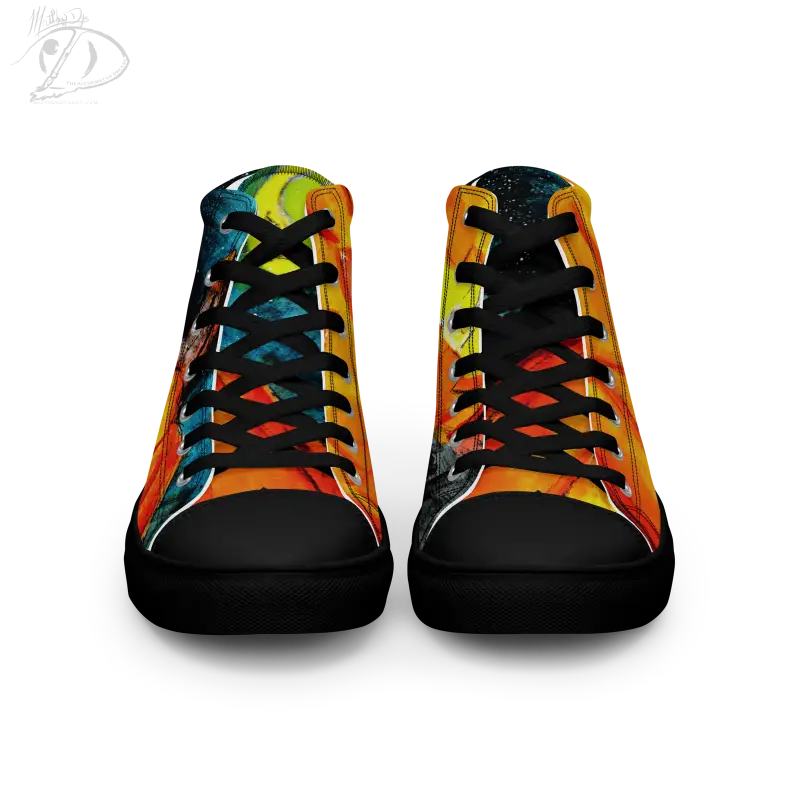 Colorful high-top canvas shoes with striking jack-o’-lantern design for men in UK Europe