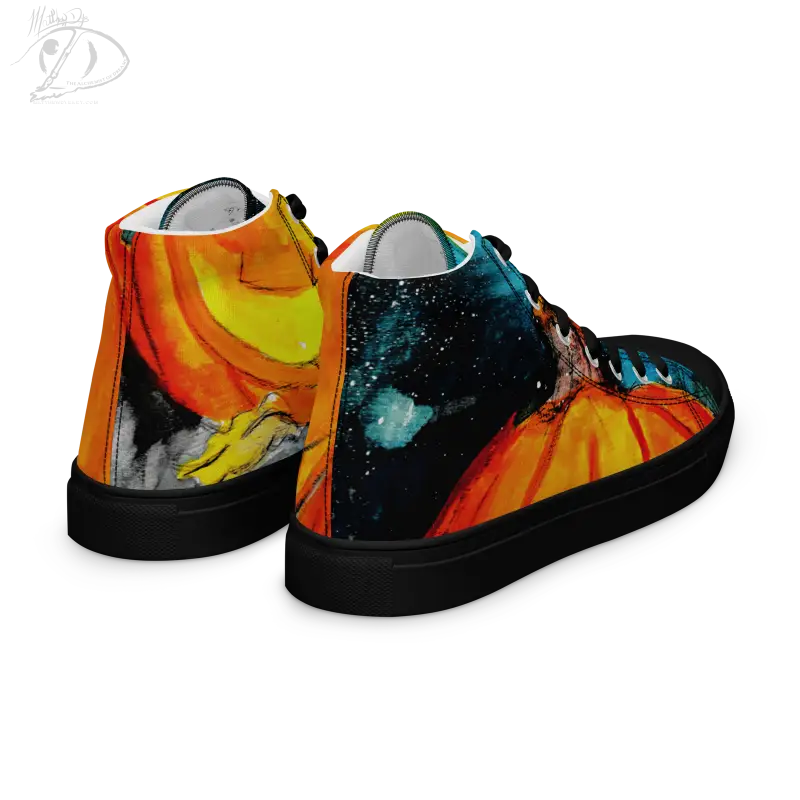 Colorful Cosmic High Top Canvas Shoes featuring a striking Jack-o’-Lantern design