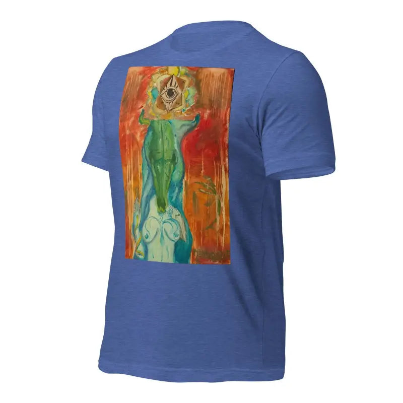 Blue t-shirt with abstract design on Priestess Unisex Jersey in ring-spun cotton