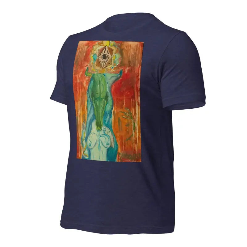 Navy blue Priestess unisex jersey featuring an abstract design on the back in ring-spun cotton