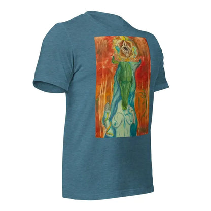 Teal Priestess Unisex Jersey in ring-spun cotton with abstract print in green and orange