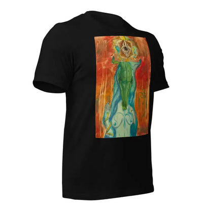 Black Priestess Unisex Jersey in ring-spun cotton with abstract green and orange print