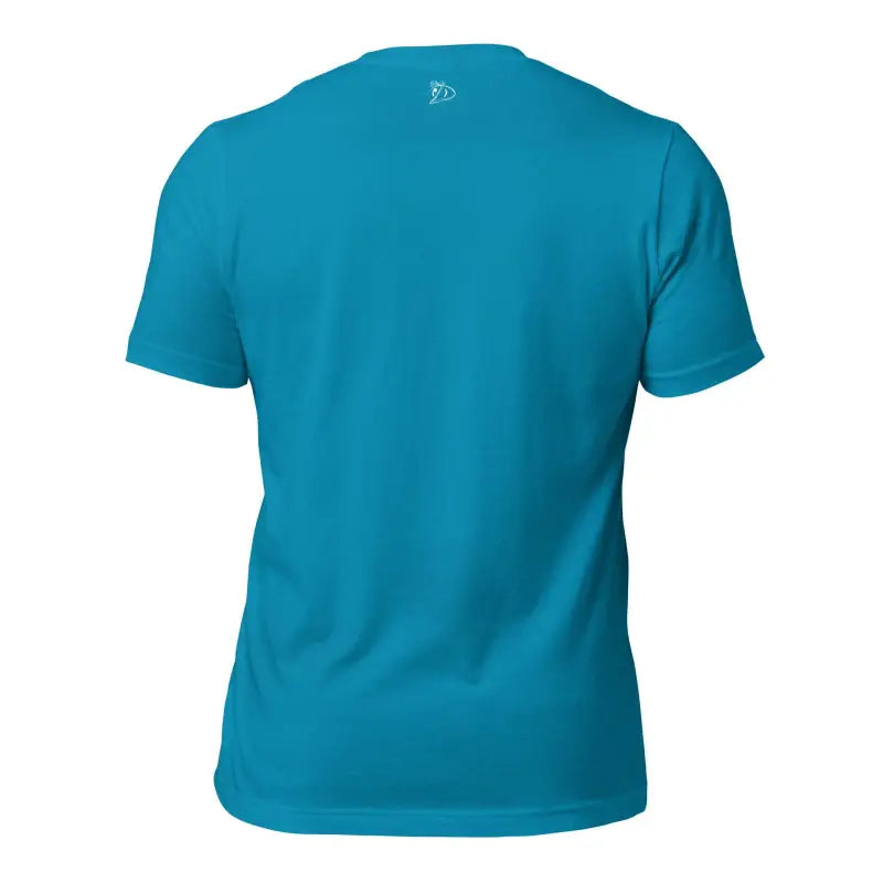 Turquoise crew neck back view of Priestess Unisex Jersey in ring-spun cotton