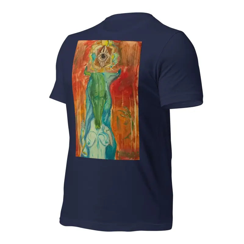 Navy blue Priestess Unisex Jersey in ring-spun cotton with abstract print on back