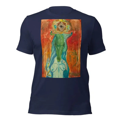 Navy blue Priestess unisex jersey in ring-spun cotton with abstract back design