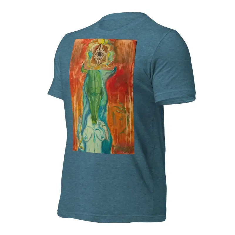 Teal Priestess Unisex Jersey in ring-spun cotton featuring an abstract artistic design