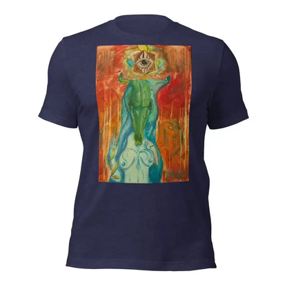 Navy blue Priestess Unisex Jersey in ring-spun cotton with abstract green and orange print