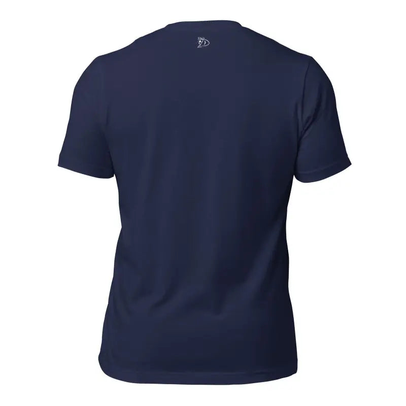 Navy blue crew neck t-shirt showcasing Priestess Unisex Jersey in ring-spun cotton