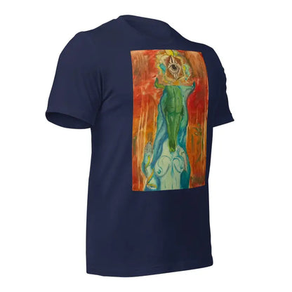 Navy blue Priestess Unisex Jersey in ring-spun cotton with watercolor-style back print