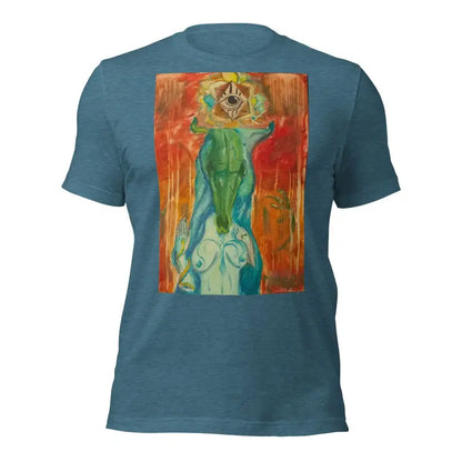 Slate blue Priestess Unisex Jersey in ring-spun cotton with vibrant abstract print