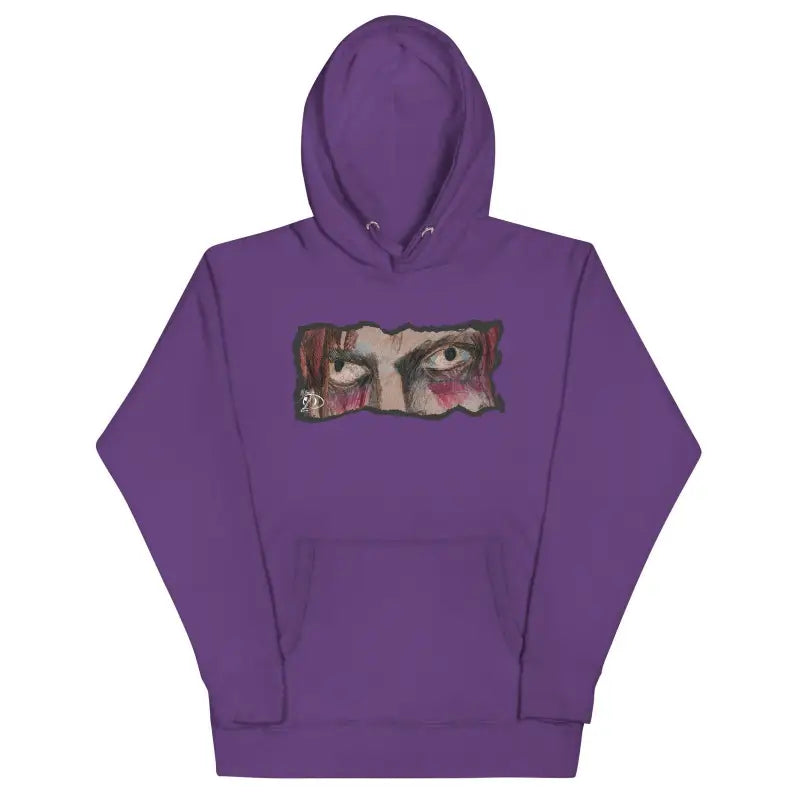 Purple hooded sweatshirt with eye graphic, the softest hoodie featuring a cool design