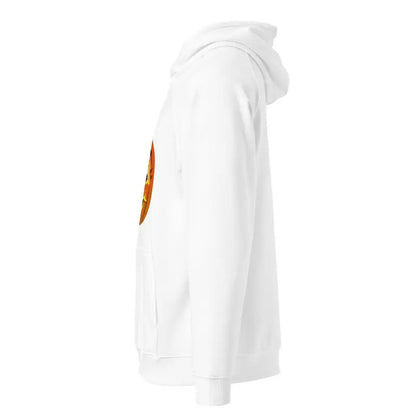 White hooded sweatshirt with side patch design from the Pumpkin Witch Unisex Eco collection