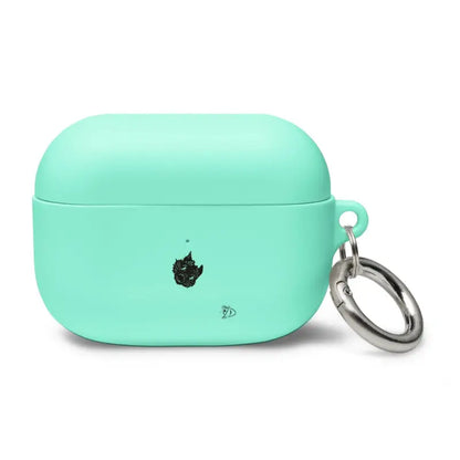 Mint green AirPods Pro case with keyring attachment and kitty head rubber design