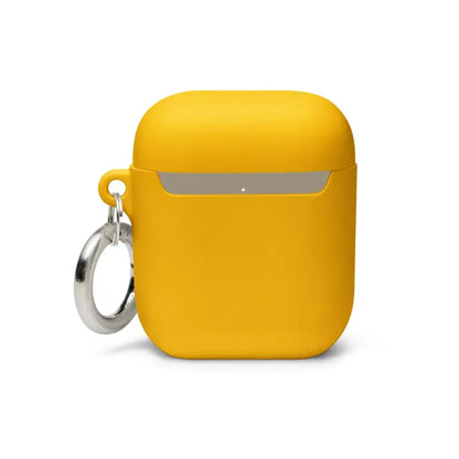 Yellow silicone protective case with keyring for AirPods featuring kitty head design