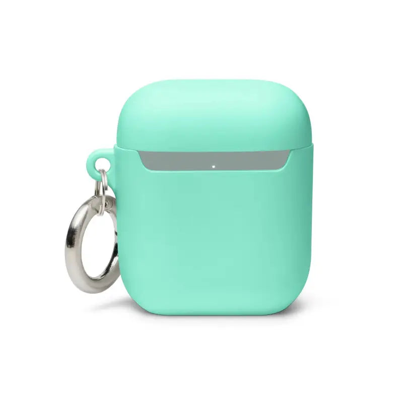 Mint green silicone protective case for AirPods featuring a kitty head rubber design