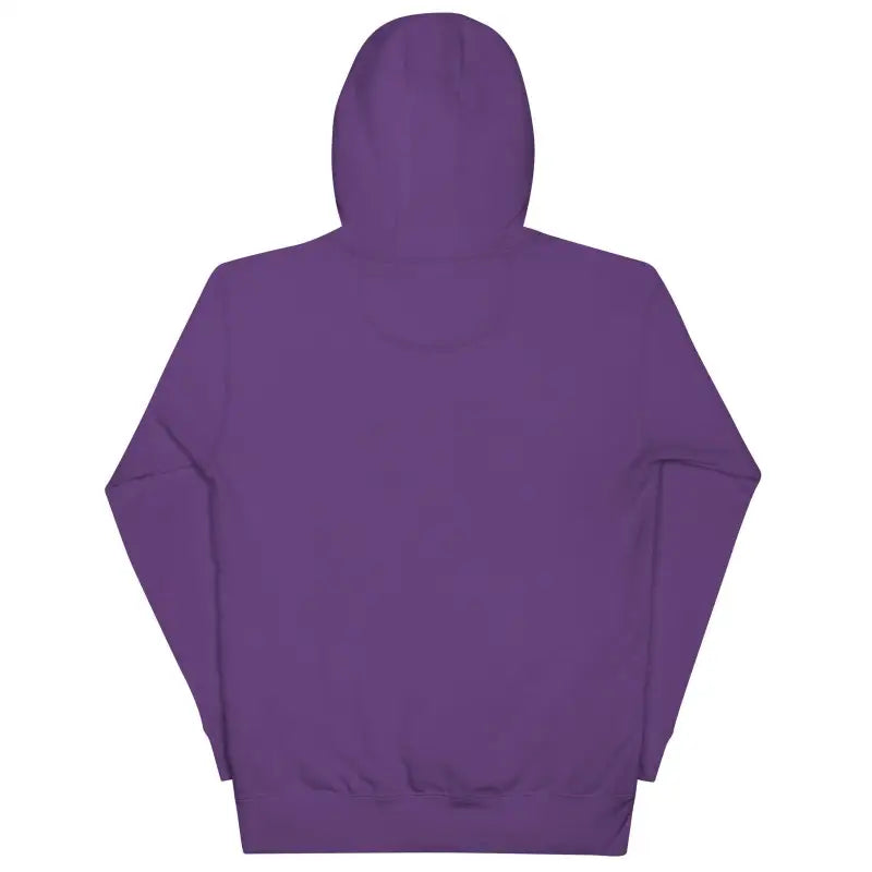 Purple hooded sweatshirt back view showcasing White Mjölnir design for Norse Mythology unisex hoodie