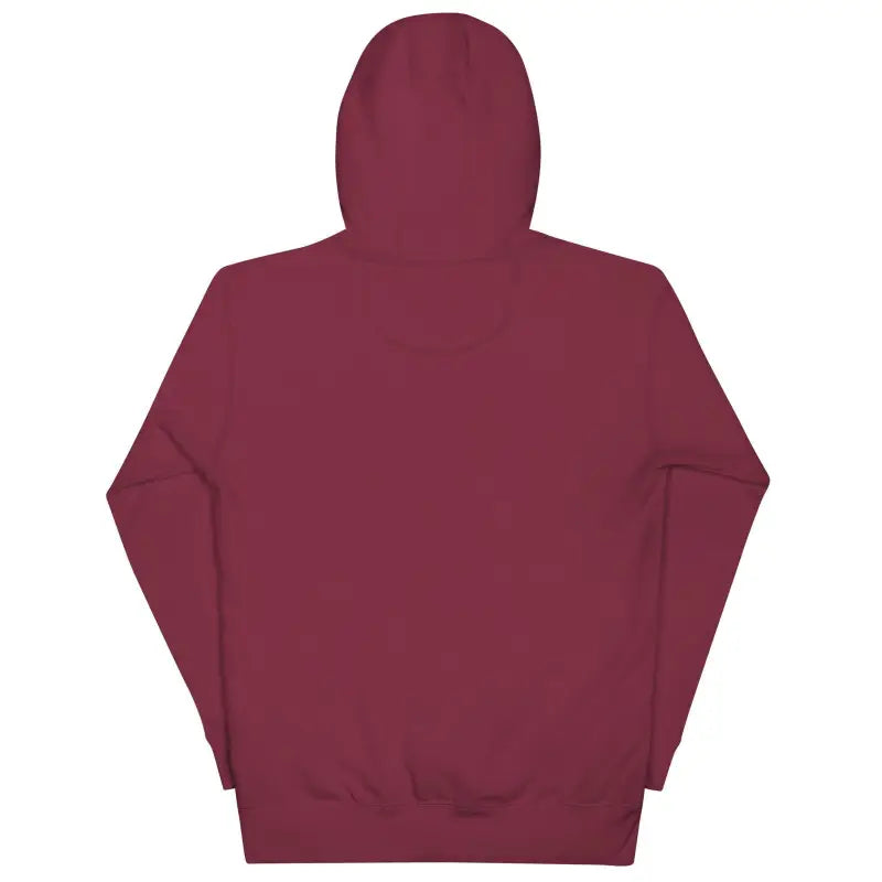 Burgundy unisex hoodie featuring white Mjölnir design, showcasing Norse mythology theme