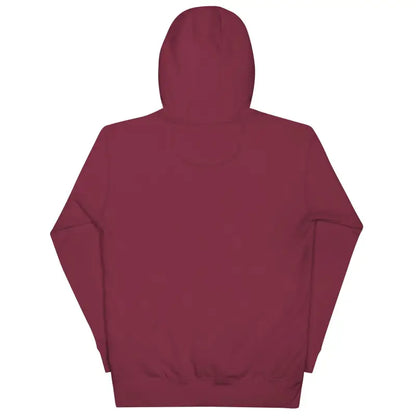 Burgundy unisex hoodie featuring white Mjölnir design, showcasing Norse mythology theme