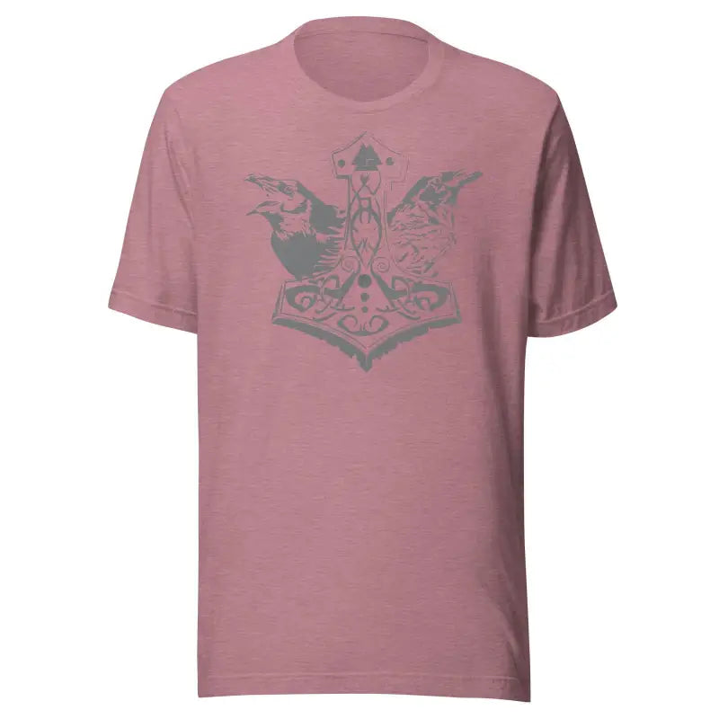 Pink t-shirt featuring grey Mjölnir & Ravens design for comfortable style