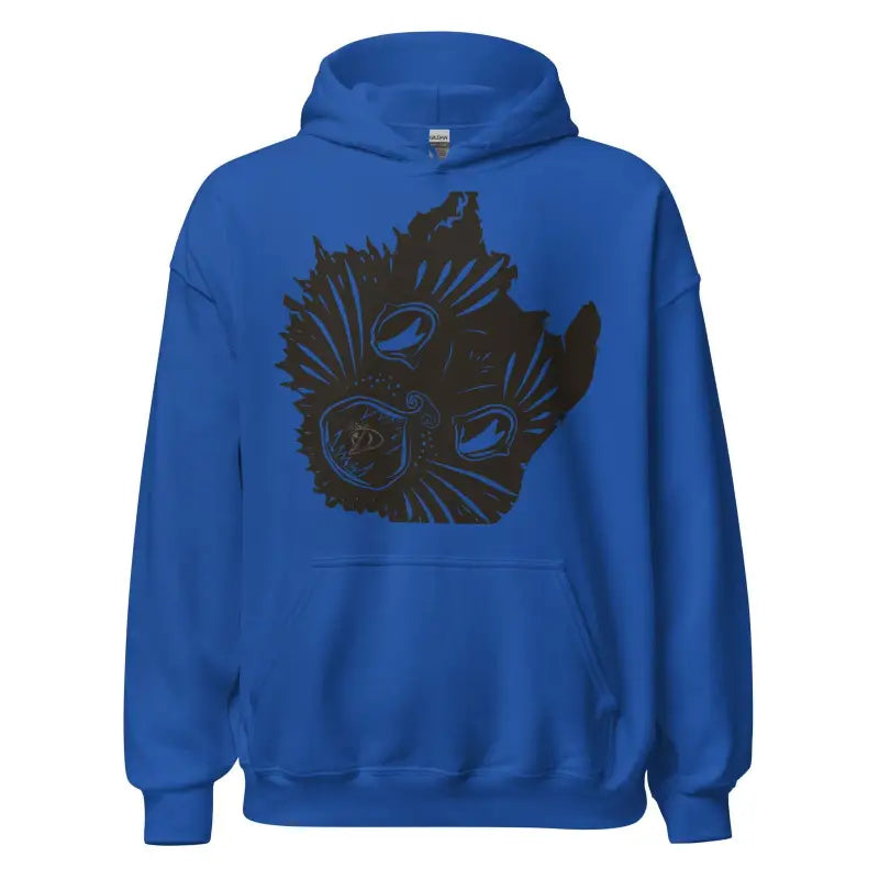 Royal blue head unisex hoodie featuring a black cat face design for stylish comfort