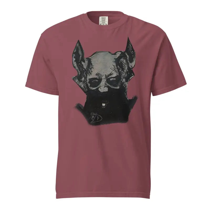 Burgundy unisex garment-dyed heavyweight t-shirt featuring a dog in sunglasses graphic design