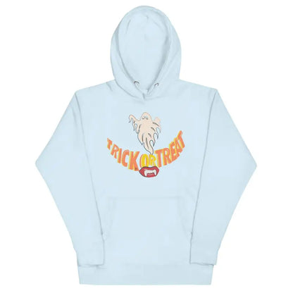 Light blue Treat Smiles Unisex Hoodie featuring a ghost and Trick or Treat design