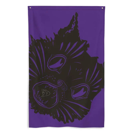 Black cat face silhouette on purple fabric for Enchanted Elegance Kitty Head Halloween Flag