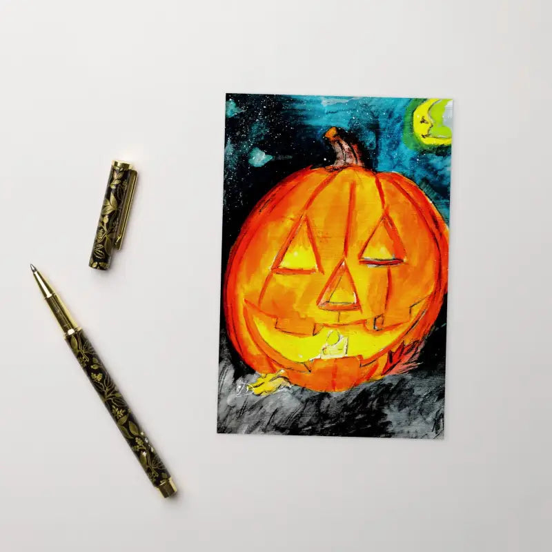 Glowing orange jack-o’-lantern with triangular eyes in Matthew Dye Halloween designs