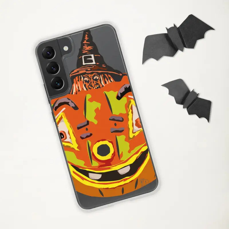 Enchanting Pumpkin Witch Clear Case for Samsung Galaxy featuring a spooky pumpkin design