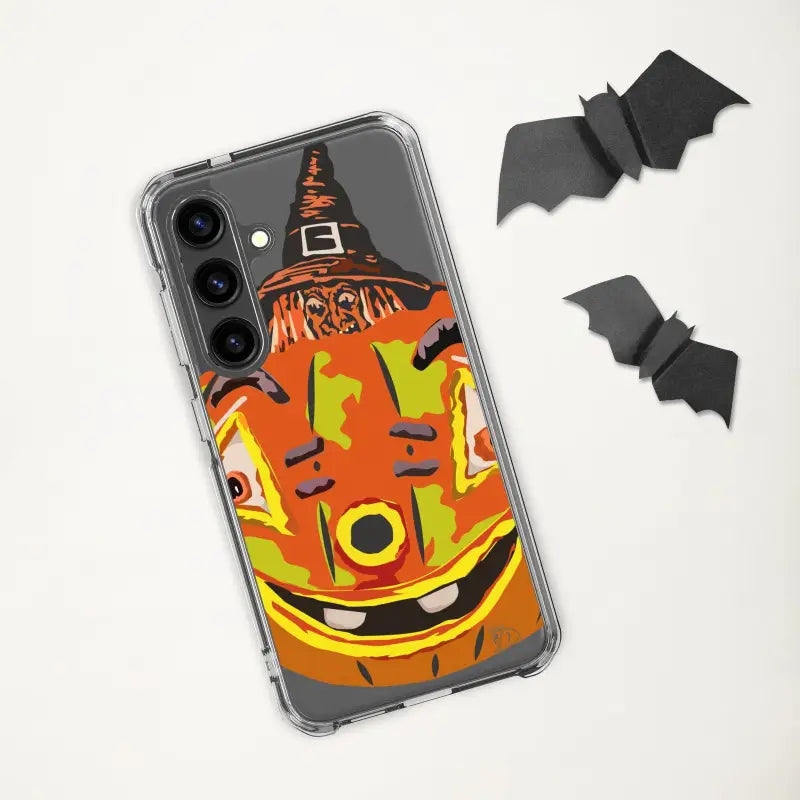 Clear Pumpkin Witch Case for Samsung Galaxy featuring a pumpkin in a witch hat design