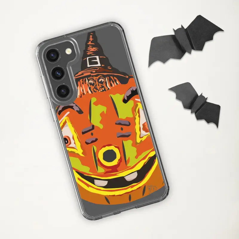 Enchanting Pumpkin Witch Clear Case for Samsung Galaxy with grinning pumpkin design