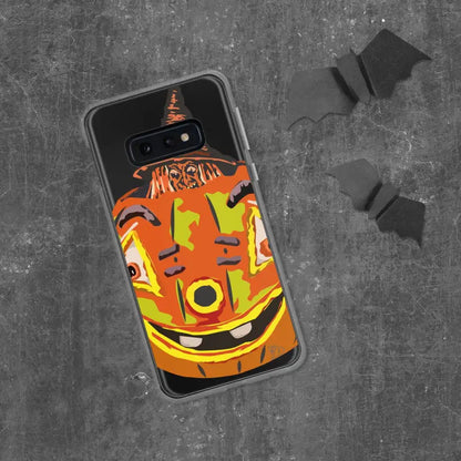 Phone case with grinning Halloween pumpkin witch design, perfect for Samsung Galaxy