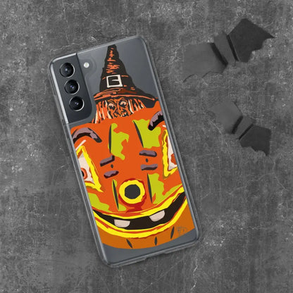 Samsung Galaxy Enchanting Pumpkin Witch Clear Case featuring a Halloween pumpkin design