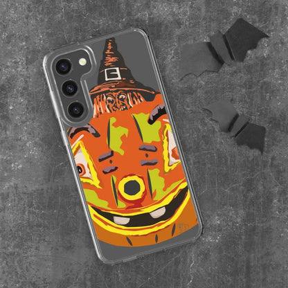 Clear case featuring a colorful pumpkin witch design for Samsung Galaxy devices