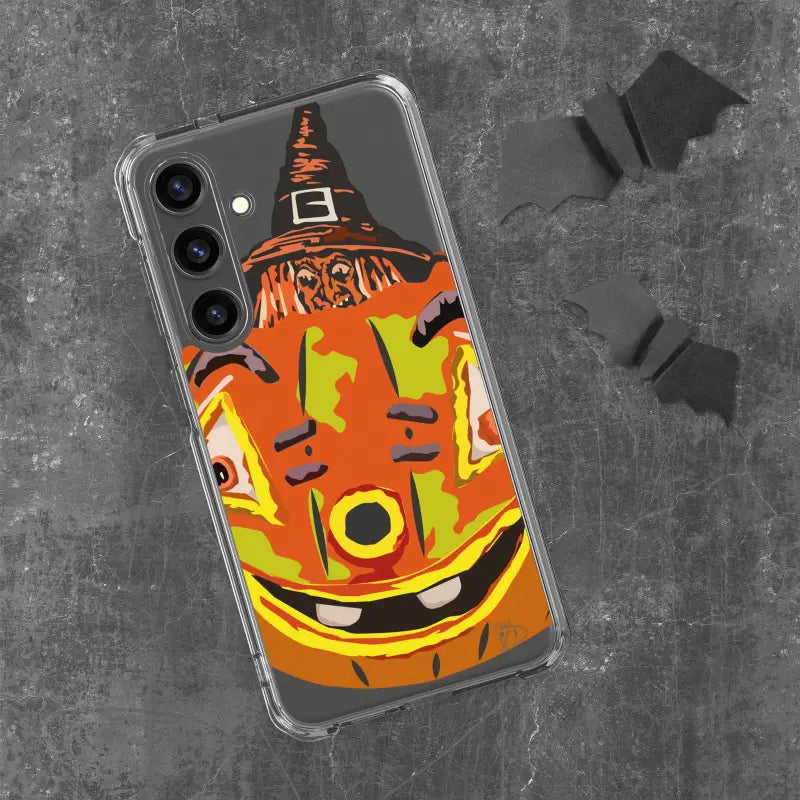 Clear phone case with grinning Halloween pumpkin design for Pumpkin Witch Clear Case