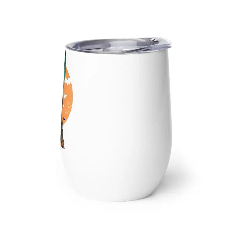 White insulated wine tumbler with stainless steel rim and lid for Enchanted Sips