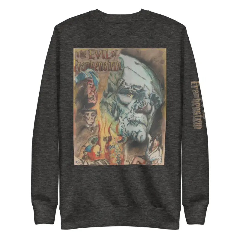 Dark gray premium sweatshirt showcasing Evil of Frankenstein gothic horror streetwear design