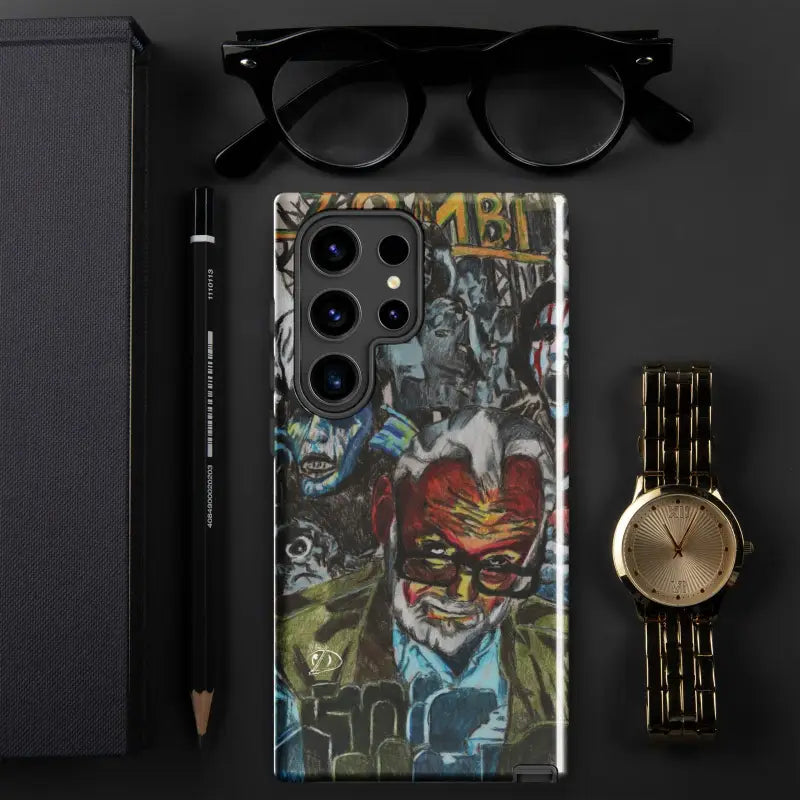 Phone case featuring colorful graffiti-style artwork inspired by Zombie Cinema