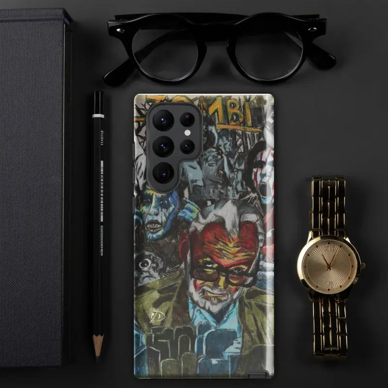 Colorful graffiti-style phone case featuring comic characters inspired by Zombie Cinema