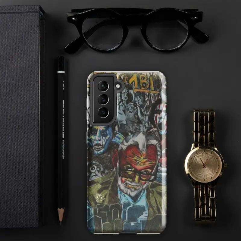 Samsung smartphone displaying Eternal Vigilance tough phone case inspired by zombie cinema