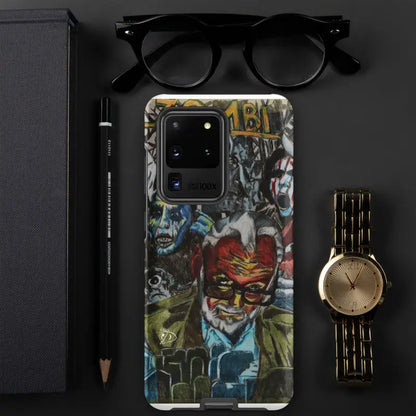 Colorful graffiti-style artwork on Samsung Galaxy tough phone case inspired by Zombie Cinema