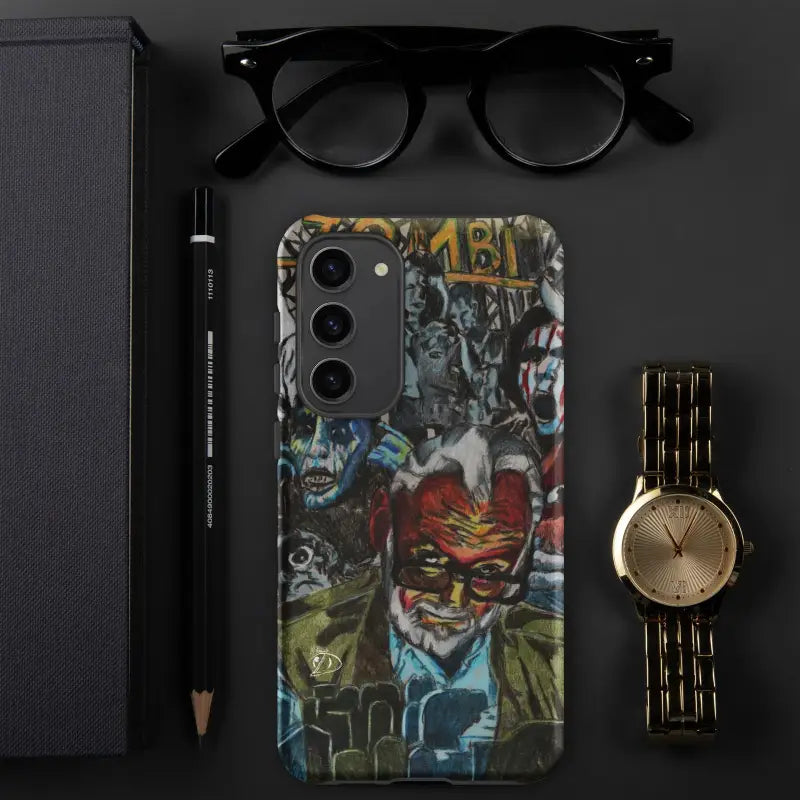 Phone case with graffiti-style street art design inspired by Zombie Cinema characters