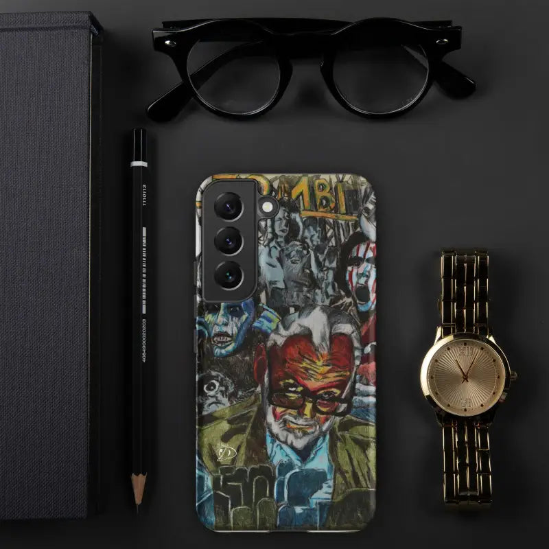 Samsung Galaxy phone with a colorful tough phone case inspired by Zombie Cinema